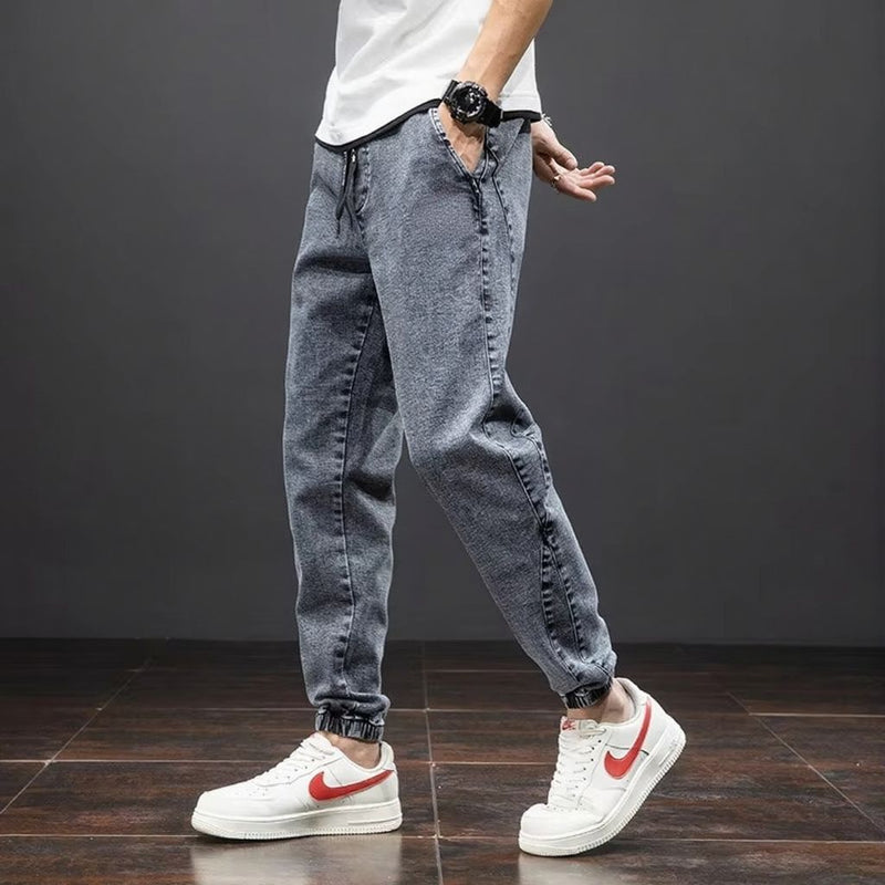 Men's Black and Blue Cargo Denim Jogger Pants — Relaxed Streetwear Comfort