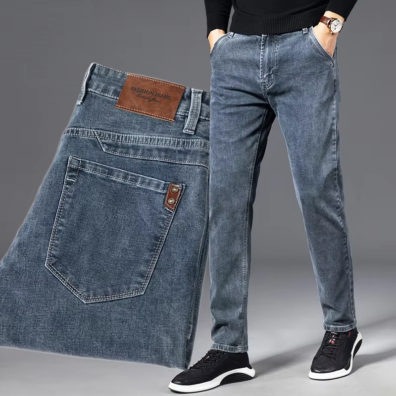 Men's Classic Straight Fit Stretch Denim Jeans – Black Vintage Style, Waist Sizes 29 to 40