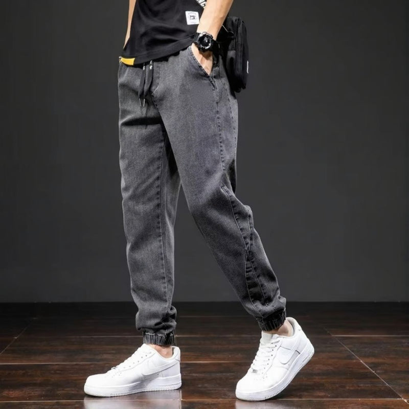 Men's Black and Blue Cargo Denim Jogger Pants — Relaxed Streetwear Comfort