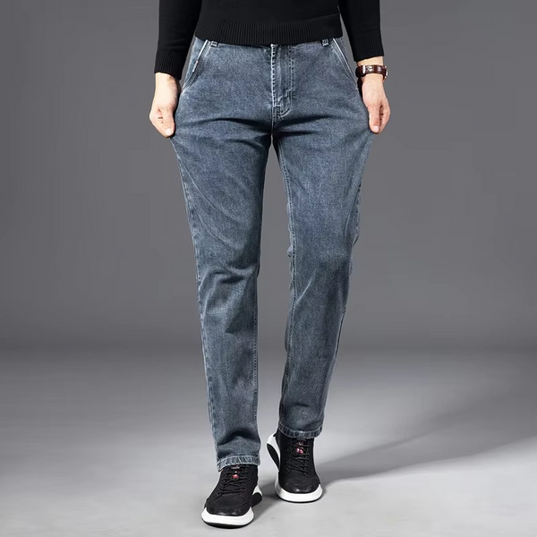 Men's Classic Straight Fit Stretch Denim Jeans – Black Vintage Style, Waist Sizes 29 to 40