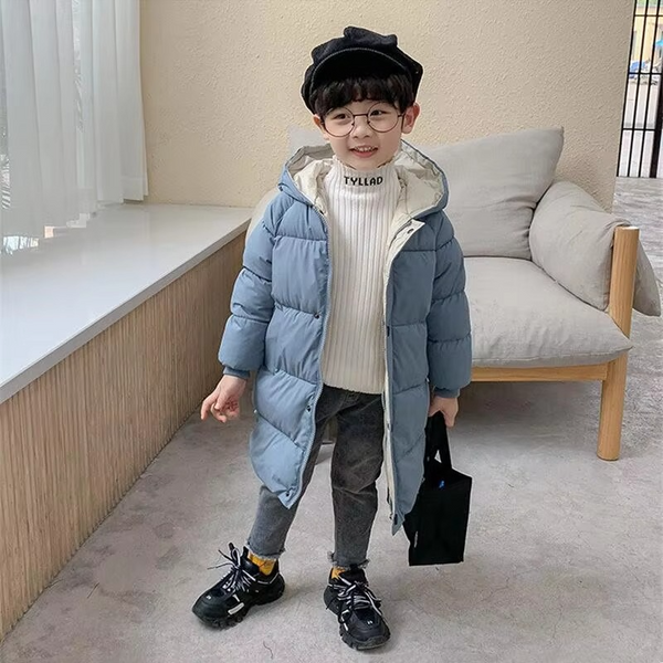 Kids Long Hoodie Jacket, Thick Winter Coat for Boys and Girls Ages 4–10