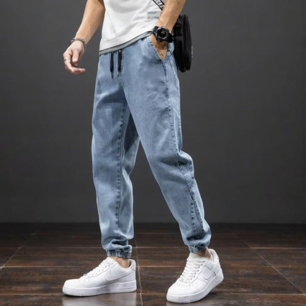 Men's Black and Blue Cargo Denim Jogger Pants — Relaxed Streetwear Comfort