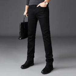 Men's Classic Straight Fit Stretch Denim Jeans – Black Vintage Style, Waist Sizes 29 to 40