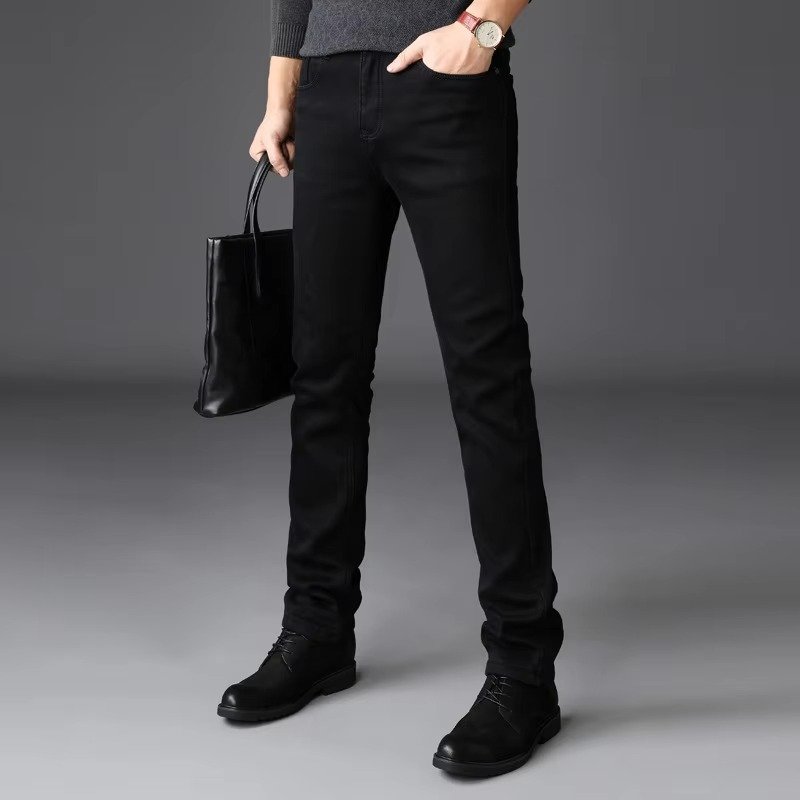 Men's Classic Straight Fit Stretch Denim Jeans – Black Vintage Style, Waist Sizes 29 to 40