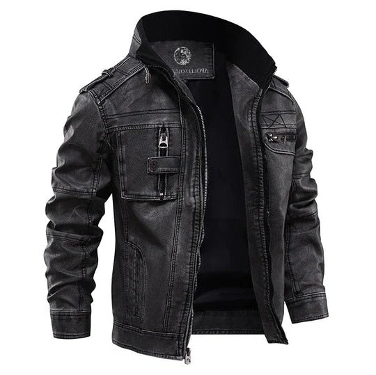 Men's black leather jacket made of genuine leather