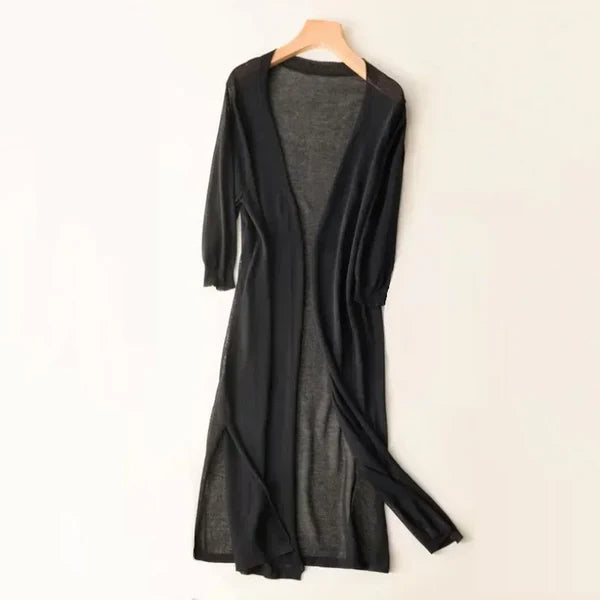 Lightweight Women's Long Knit Cardigan — Summer to Autumn Layering Poncho