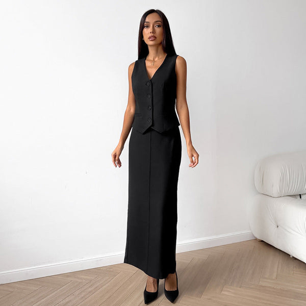 Seraphina - Elegant Sleeveless Vest and Long Skirt Set for Women