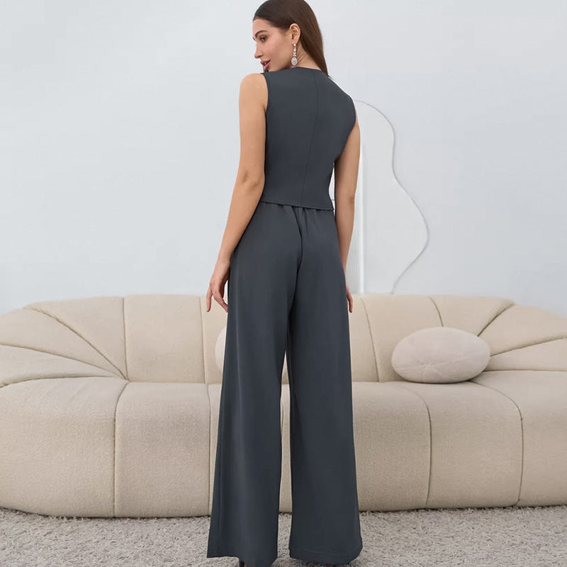 Cassandra - Chic Sleeveless Vest and High-Waist Trousers for Women