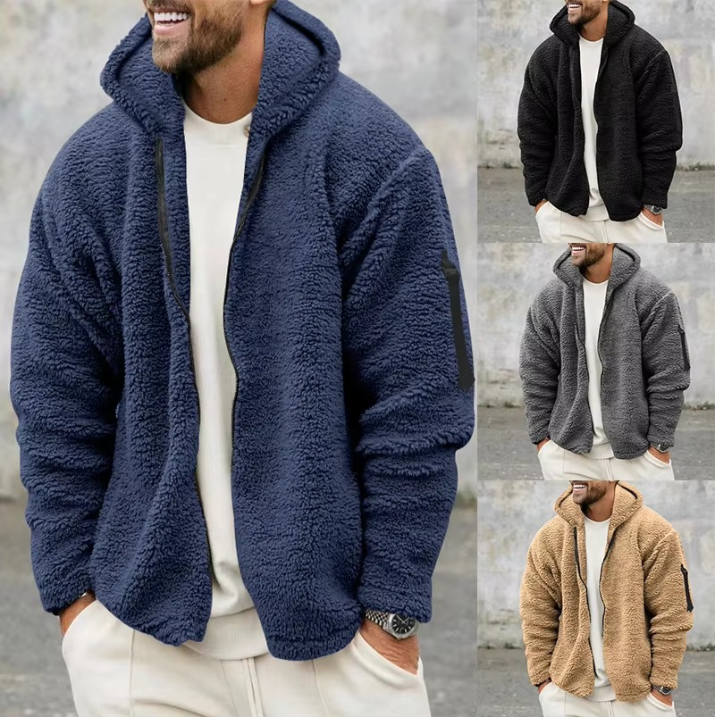 Men's Reversible Fleece Hooded Jacket for Autumn and Winter