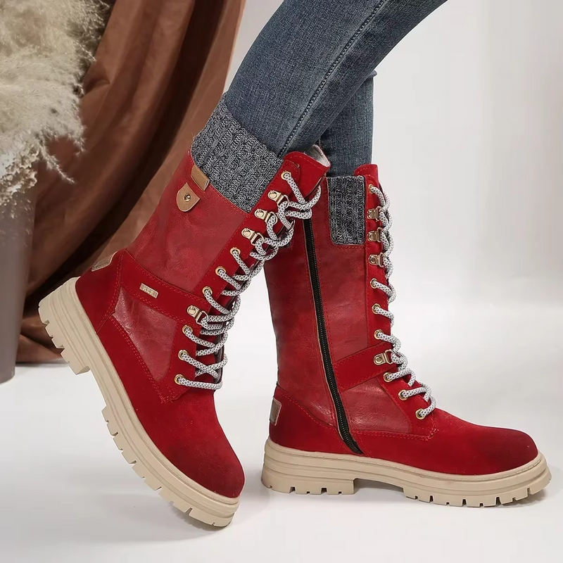 Retro Lace Up Mid Calf Winter Boots for Women