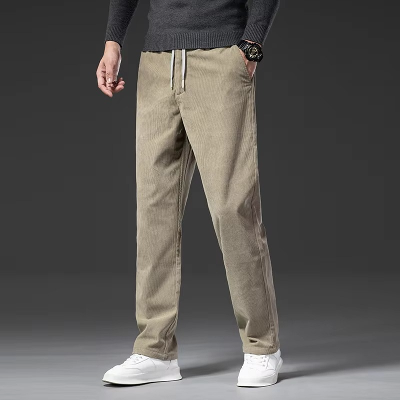 Men's Corduroy Elastic Waist Straight-Leg Pants – Classic Casual Work Trousers for Spring and Fall