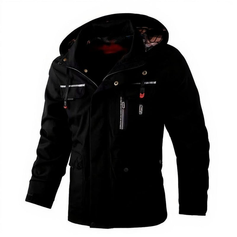 Men's Waterproof Soft Shell Hooded Windbreaker Jacket with Warm Fleece Lining