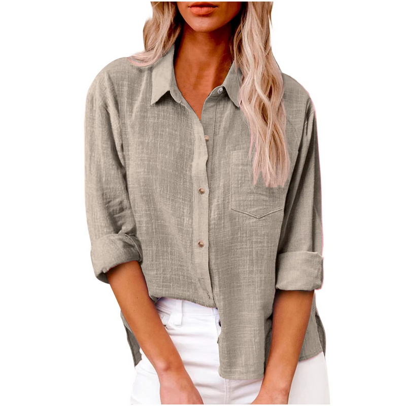 Cotton Linen Long Sleeve Women’s Casual Blouse for Spring 2025