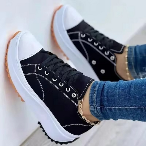 Women’s Casual Canvas Platform Sneakers – Breathable Lace-Up Tennis Shoes up to Size 11