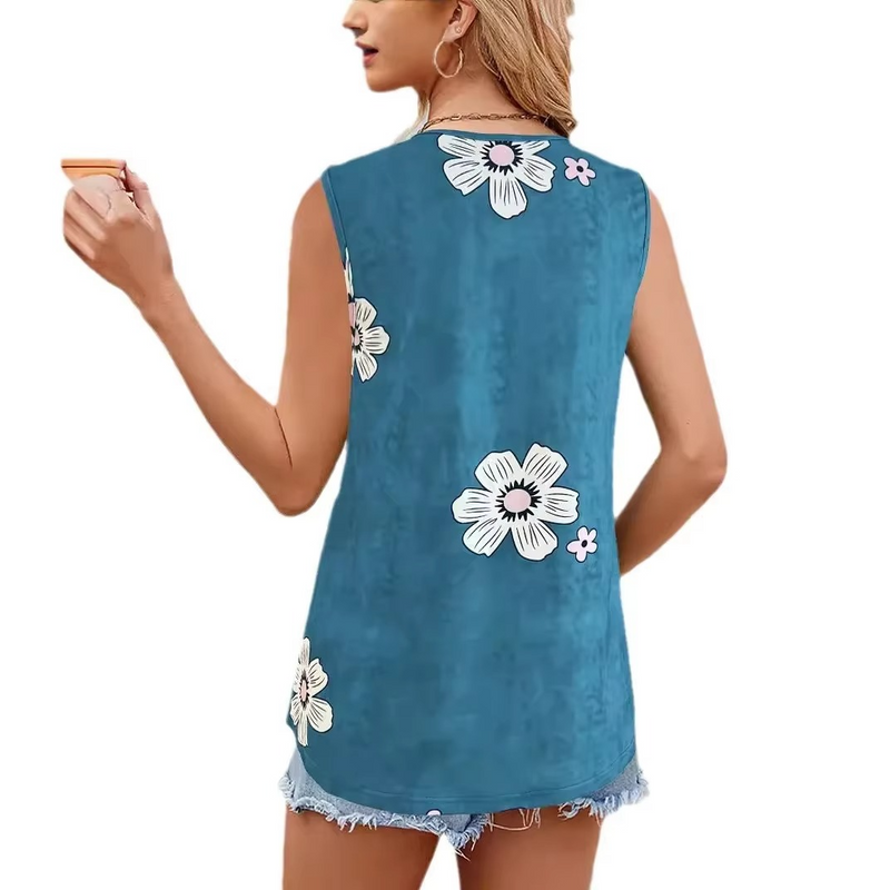 Floral Print Sleeveless Round Neck Women's Casual Vest