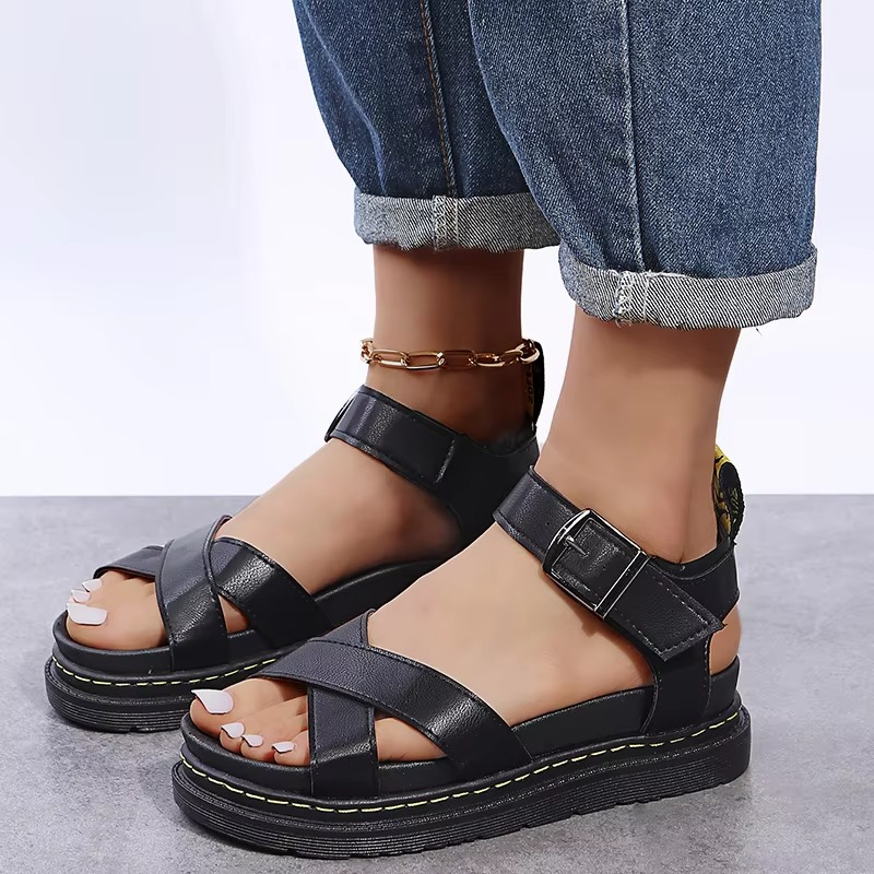 2025 Summer Soft Leather Platform Wedge Sandals for Women