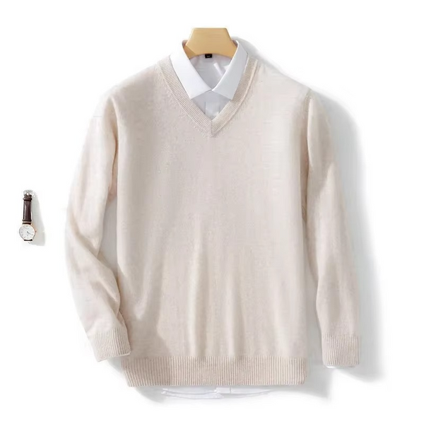 Men's V-Neck Wool Blend Sweater – Warm Knit Pullover, Winter Casual Fit, Sizes up to 5XL
