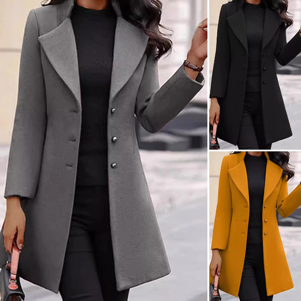 Women's Mid Length Wool Coat Slim Fit Single Breasted Winter Jacket