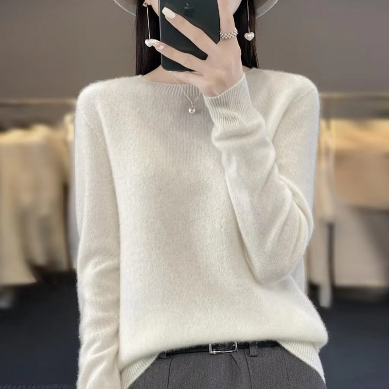 Women's Wool Blend Sweater, Loose Fit Crew Neck Knit Pullover for Fall and Winter