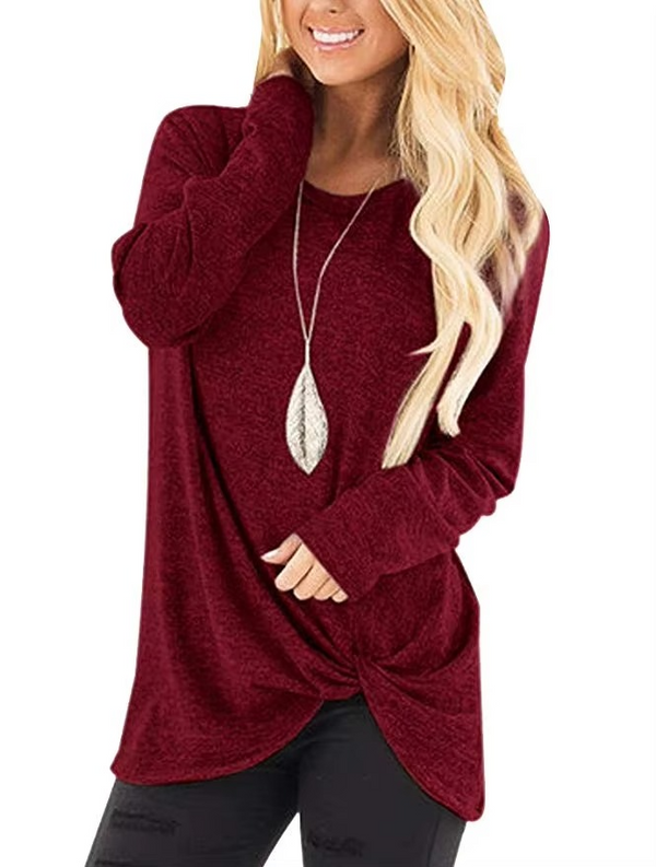 Women’s Cold Shoulder Long Sleeve Twist Knot Casual Tunic Top