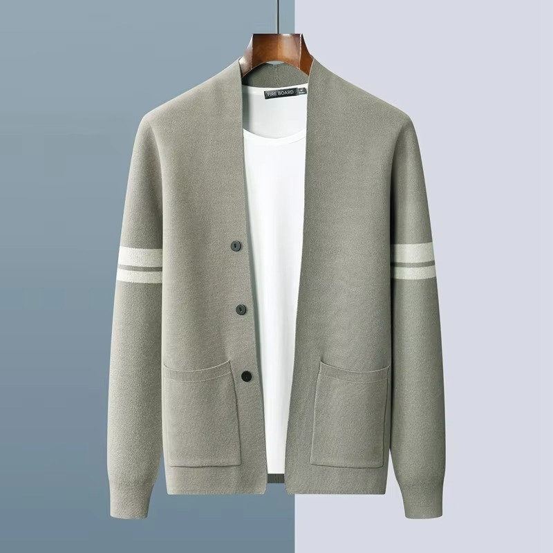 Men's Casual Wool Knit V-Neck Cardigan Sweater for Fall and Winter