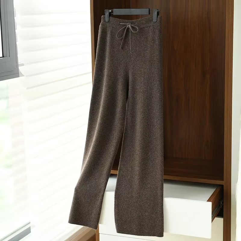 Women's High Waist Wide-Leg Woolen Knit Pants – Soft Comfort for Fall and Winter