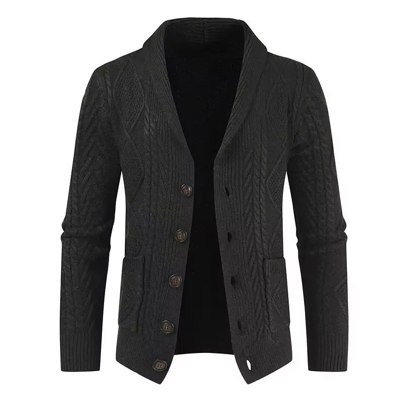 Men's Slim Fit Solid Color Knit Cardigan Coat for Autumn and Winter