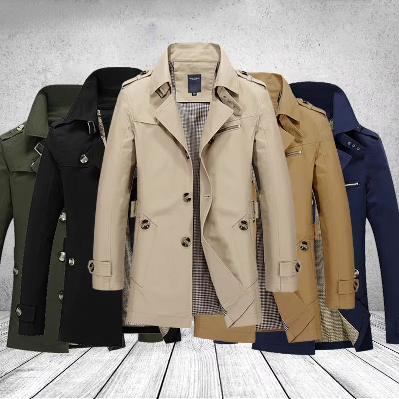 Men's Classic Single Breasted Trench Coat Casual Business Overcoat