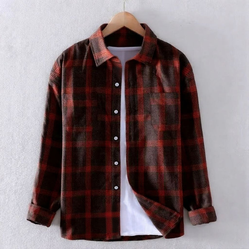 Men's Brushed Plaid Long-Sleeve Shirt, Soft Cotton Flannel Casual Button-Down for Fall and Winter