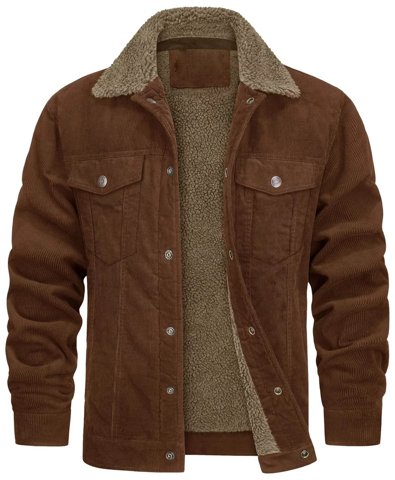 Men’s Corduroy Fleece-Lined Winter Jacket – Warm Casual Utility Coat