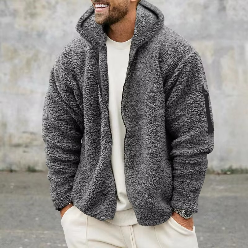 Men's Reversible Fleece Hooded Jacket for Autumn and Winter