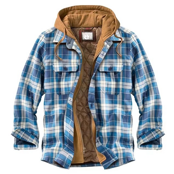 Men's Checkered Cotton Hooded Jacket, Thick Warm Casual Coat, Sizes S–5XL
