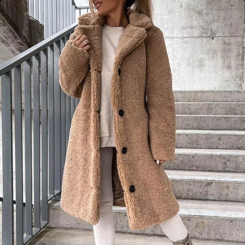 Women's Long Teddy Faux Fur Winter Trench Coat Oversized Warm Outwear