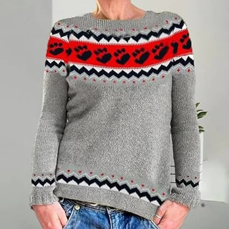 Loose Fit Round Neck Color Block Knitwear Women's Pullover Sweater Casual Long Sleeve