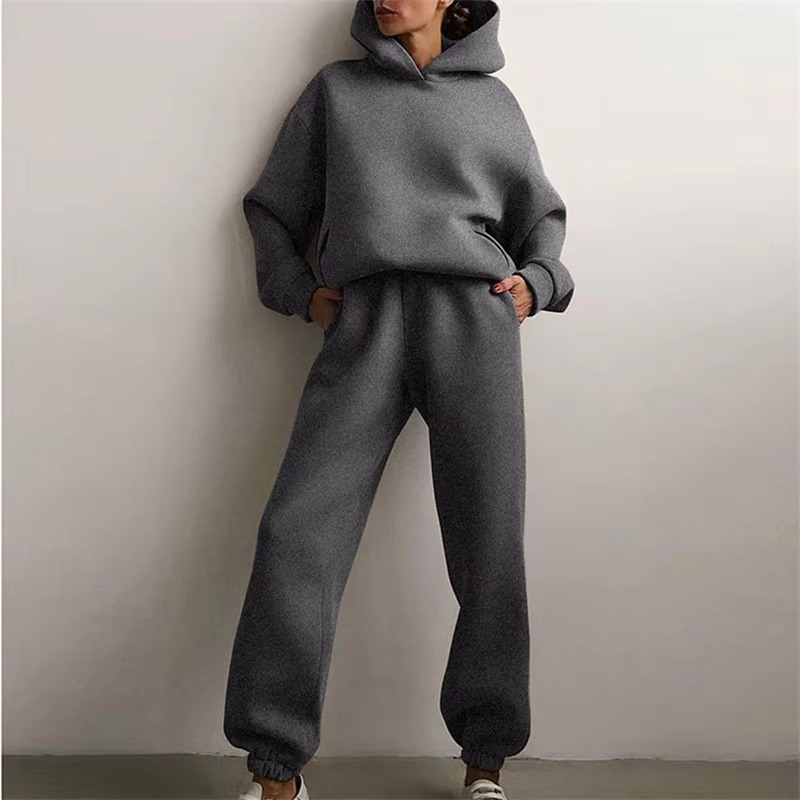 Women's Two Piece Tracksuit Set, Warm Oversized Hoodie and Long Pants for Fall Casual Wear