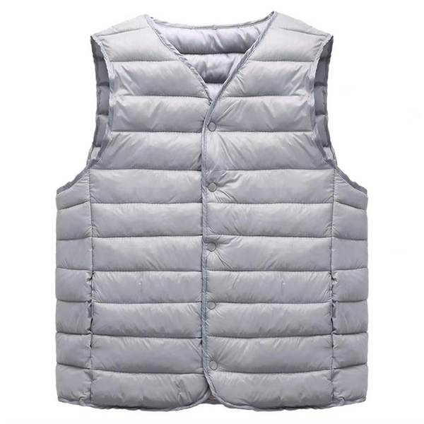Men’s Padded V-Neck Vest, Solid Color Casual Warm Waistcoat with Pockets
