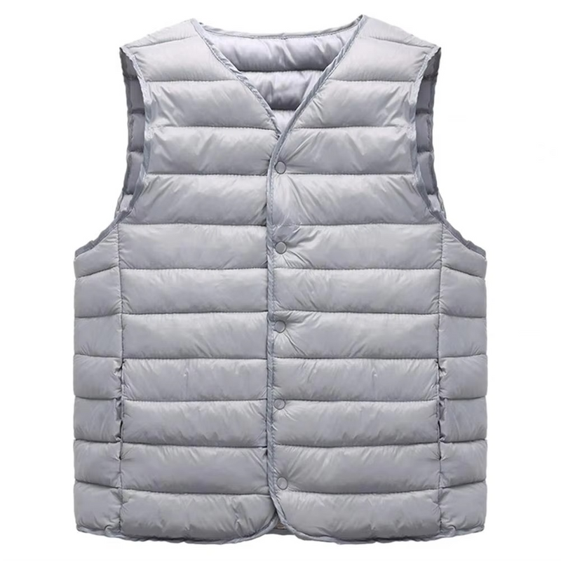 Men’s Padded V-Neck Vest, Solid Color Casual Warm Waistcoat with Pockets