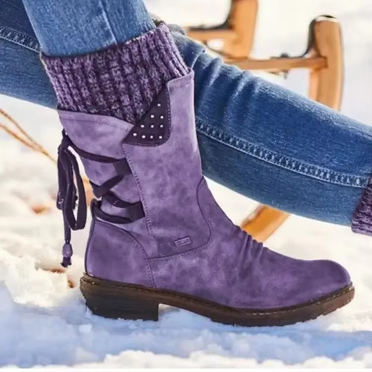 Women’s Suede Mid-Calf Winter Boots, Warm Slip-Resistant Snow Shoes
