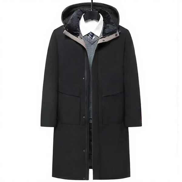 Men's Winter Fleece Parka Coat with Hood, Windproof Long Jacket for Cold Weather