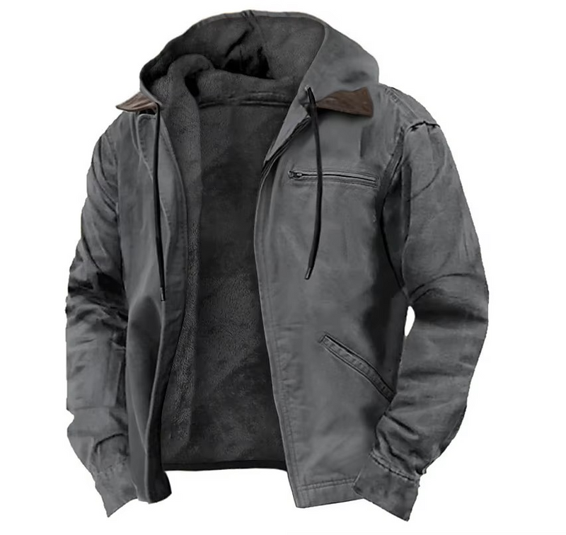 Men's Winter Fleece Hooded Jacket with Zipper Pockets