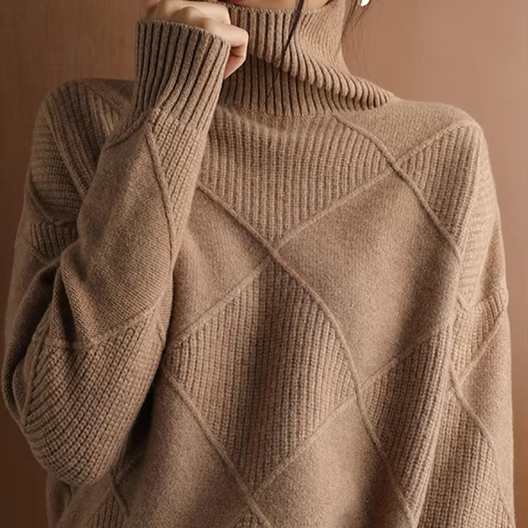Womens Turtleneck Oversized Knit Sweater Pullover Long Sleeve Solid Jumper Top