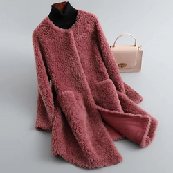 2025 Winter Women’s Mid Length Plush Faux Lamb Fur Coat Cardigan