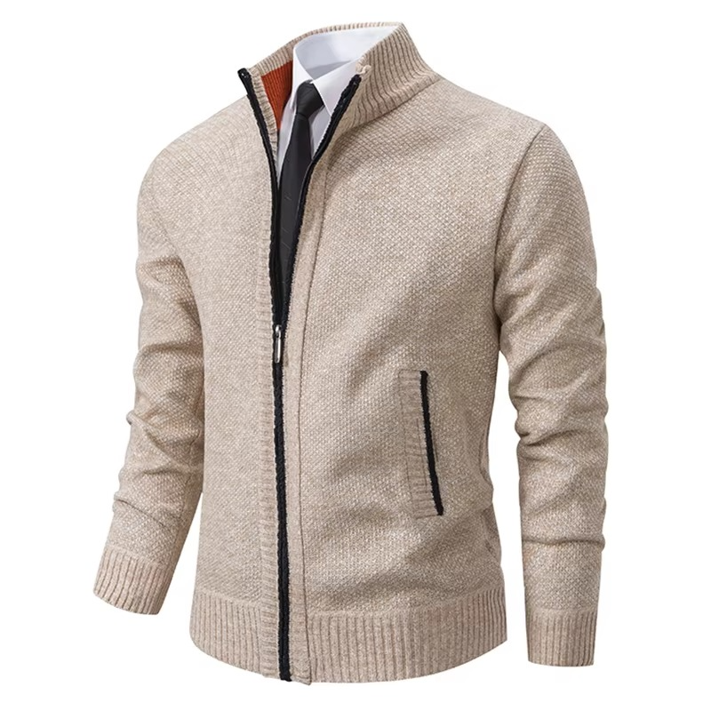 Men's Fleece Lined Stand Collar Zip Cardigan — Warm Casual Sports Coat for Fall and Winter