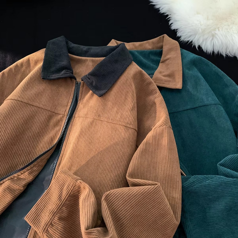 Men’s Autumn Corduroy Cargo Jacket, Casual Bomber Windbreaker