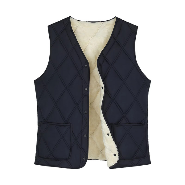 Men’s Padded V-Neck Vest, Solid Color Casual Warm Waistcoat with Pockets