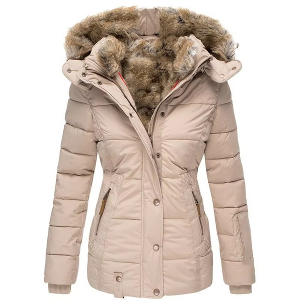 Women’s Luxury Winter Wool-Cotton Padded Hooded Parka Jacket