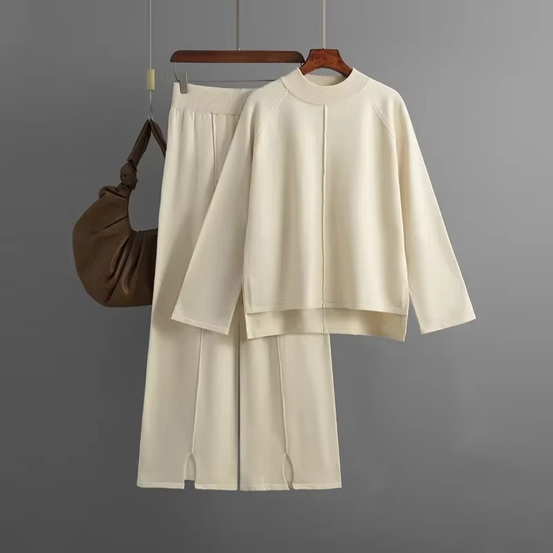 Cozy Knit Two-Piece Sweater and Wide-Leg Pant Set for Women