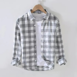 2025 Spring Summer Plaid Long Sleeve Men’s Casual Shirt