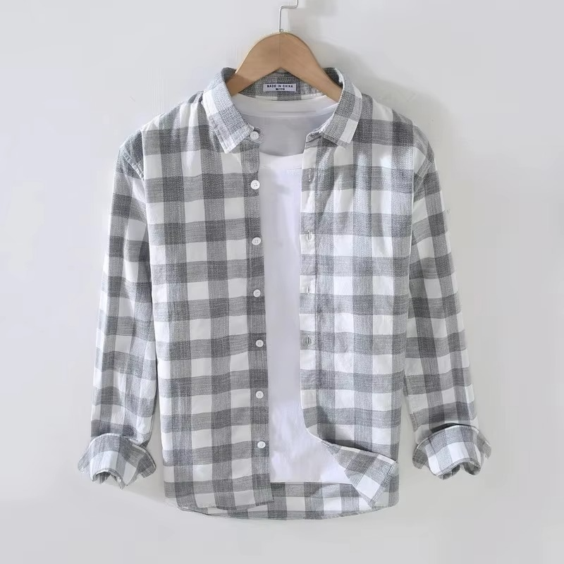 2025 Spring Summer Plaid Long Sleeve Men’s Casual Shirt