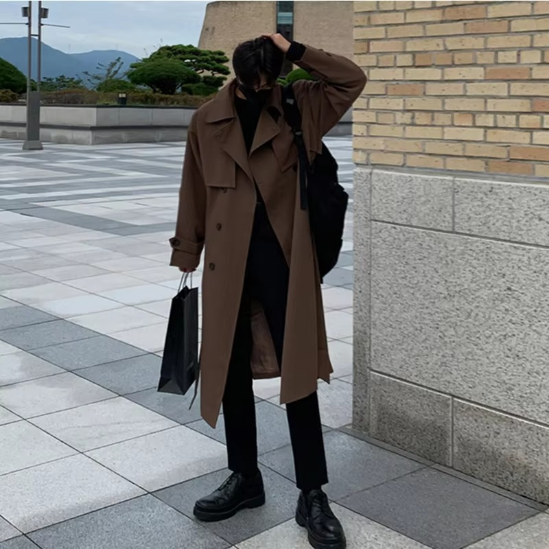 Men's Long Spring Trench Coat, Modern Korean Style Windbreaker Overcoat